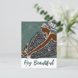 Cartão Postal Ei linda mulher negra em um embrulho de cabeça afr