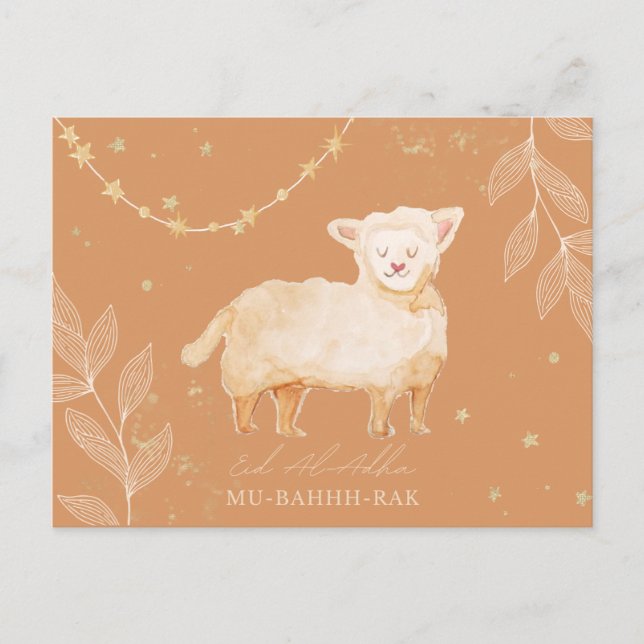 Cartão Postal Eid Al-Adha Mubarak Cute Sheep Muslim Religião (Frente)
