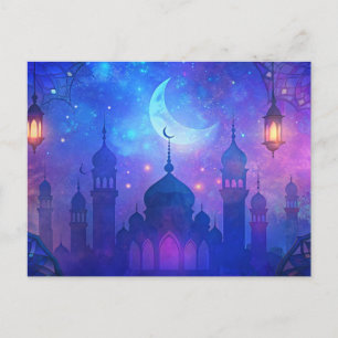 Cartão Postal Eid Mubarak Magic Nights Árabe Cores Crescentes