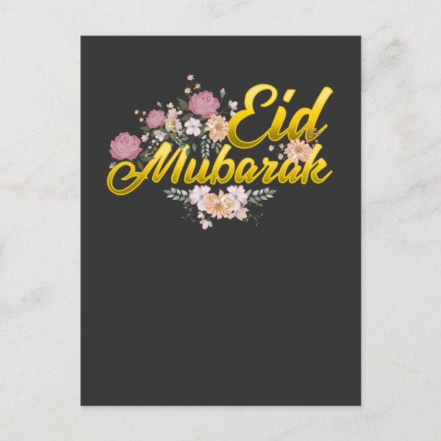Cartão Postal Eid Mubarak Mulher Floral Muçulmana Muçulmana (Frente)