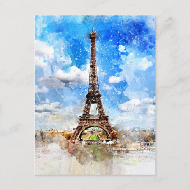 Cartão Postal Eiffel Torre: pintura aquosa (Frente)