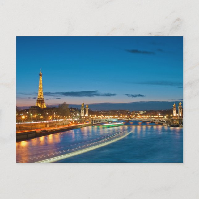Cartão Postal Eiffel Tower e Pont Alexandre III à noite (Frente)