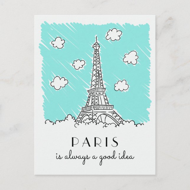 Cartão Postal Eiffel Tower Illustration custom text postcard (Frente)