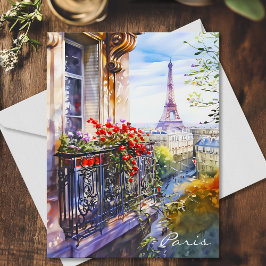 Cartão Postal Eiffel Tower Paris Balcony Watercolor Art Viagem