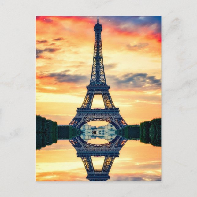 Cartão Postal Eiffel Tower Paris Evening European Viagem (Frente)