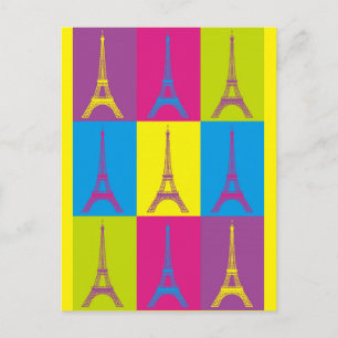 Cartão Postal Eiffel Tower Paris França Pop Art