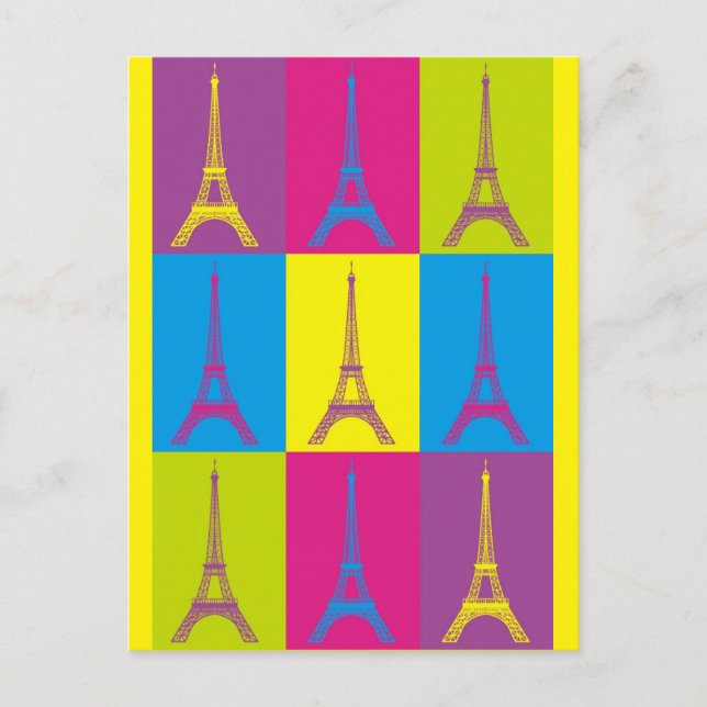 Cartão Postal Eiffel Tower Paris França Pop Art (Frente)