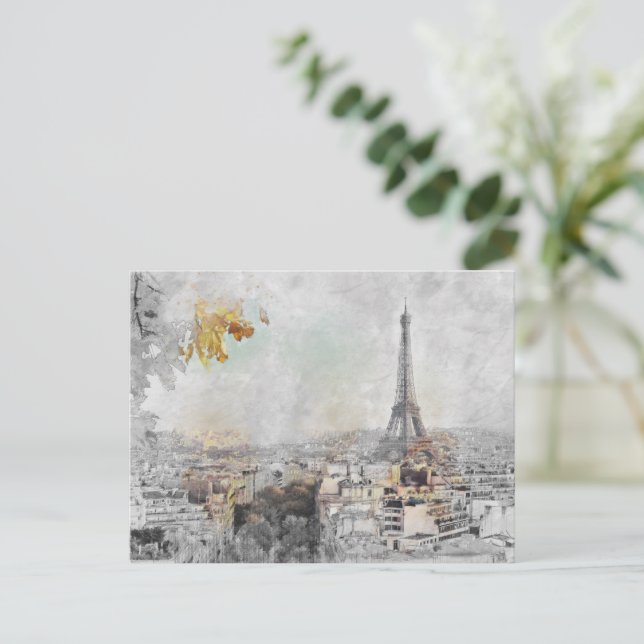 Cartão Postal Eiffel Tower Paris França Viagens vintage Souvenir (Em pé/Frente)