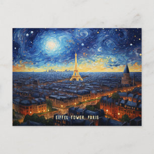 Cartão Postal Eiffel Tower Paris - Ilustração Noturna Viagem Art