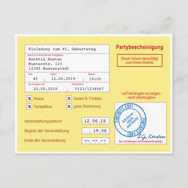 Cartão Postal Einladungskarte als Attest/Krankenschein, gelb (Frente)