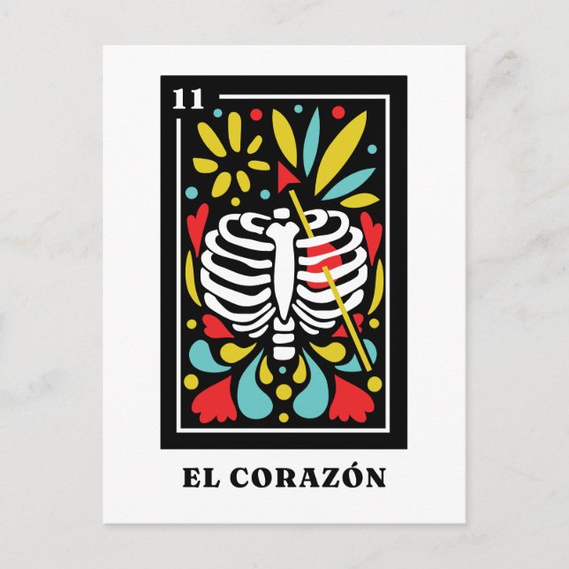 Cartão Postal El Corazon estilo mexicano Tarot design (Frente)