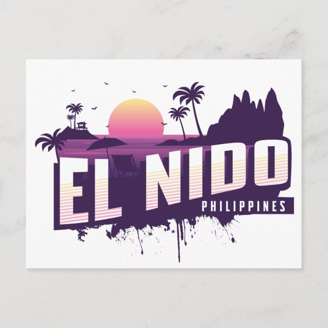 Cartão Postal El Nido Filipinas Palawan Purple Sunset (Frente)