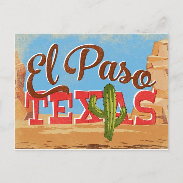Cartão Postal El Paso Postcard Texas Cartoon Desert Vintage (Frente)