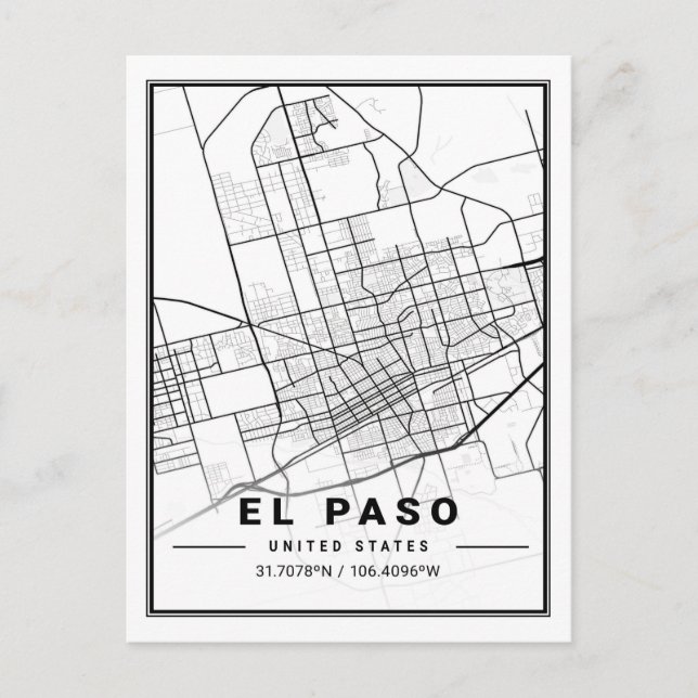 Cartão Postal El Paso Texas EUA Viagem Map Poster (Frente)