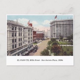 Cartão Postal El Paso TX, Mills Street San Jacinto Plaza Vintage