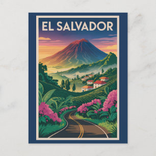 Cartão Postal El Salvador Volcano Illustração Viagem Art Vintag