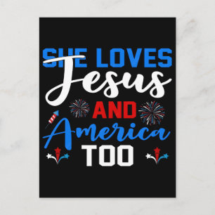 Cartão Postal Ela Ama Jesus E a América Também Retro Patriótico