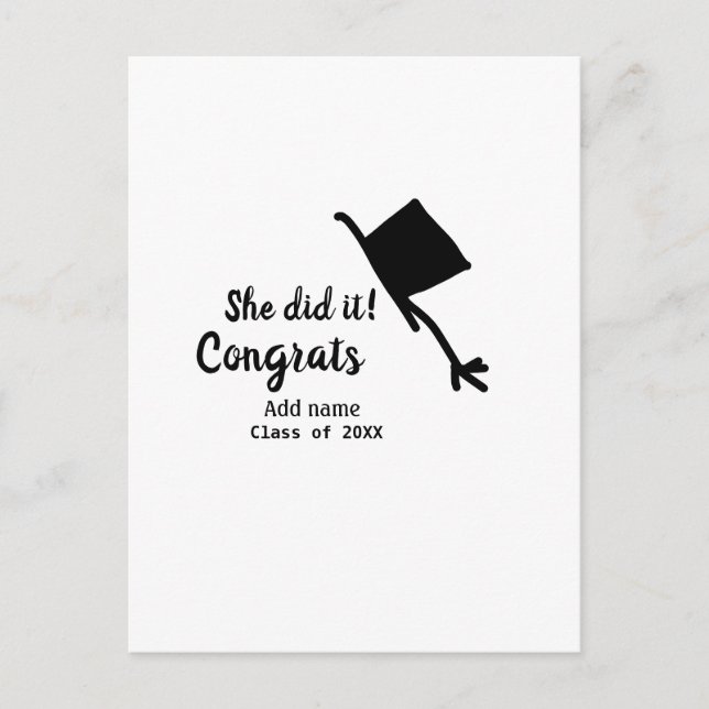 Cartão Postal Ela conseguiu parabéns formatura adicione o nome d (Frente)