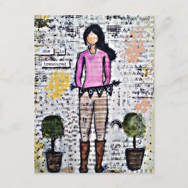 Cartão Postal Ela é tesourada. Mídia mista original (Frente)