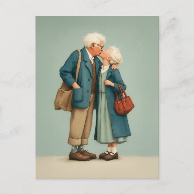 Cartão Postal Elderly Couple Sharing Tender Kiss (Frente)