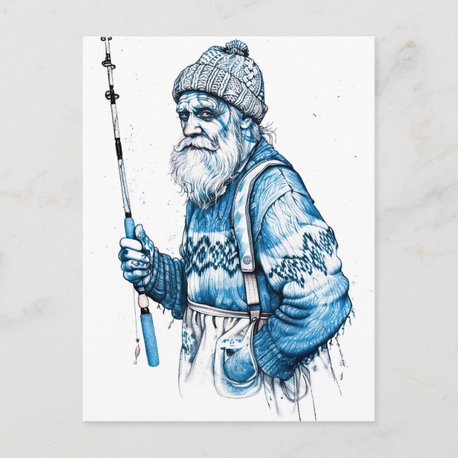 Cartão Postal Elderly Sailor Standing Calm Holding Fishing Rod (Frente)