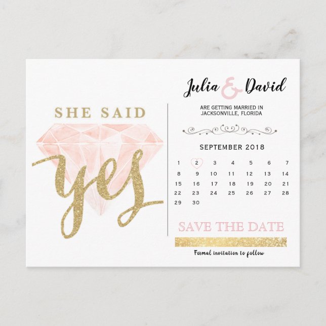 Cartão Postal ele perguntou, ela disse sim, brilho de ouro e dia (Frente)