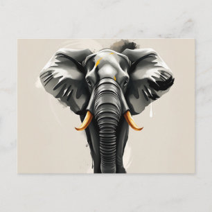 Cartão Postal Elefante Abstrato com Presas Douradas em Tons Neut