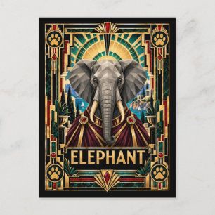 Cartão Postal Elefante, Arte Deco Vida Selvagem