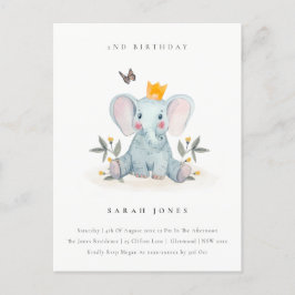 Cartão Postal Elefante Bebê Folhagem de Madeira para Aniversário