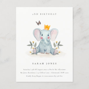 Cartão Postal Elefante Bebê Folhagem de Madeira para Aniversário