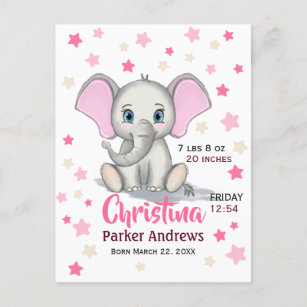 Cartão Postal Elefante Bonito de Bebê com Estatuagens de Nascime