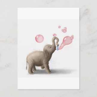 Cartão Postal elefante bonito que funde bolhas cor-de-rosa