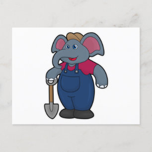 Cartão Postal Elefante como Fazendeiro com Pá