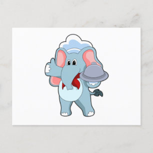 Cartão Postal Elefante como Garçom com Bandeja