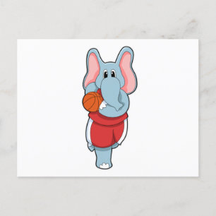 Cartão Postal Elefante como jogador de basquete com bola de basq