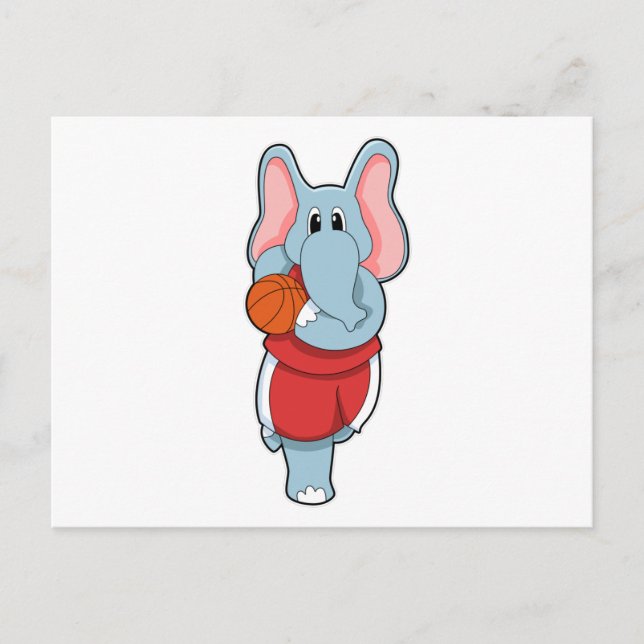 Cartão Postal Elefante como jogador de basquete com bola de basq (Frente)