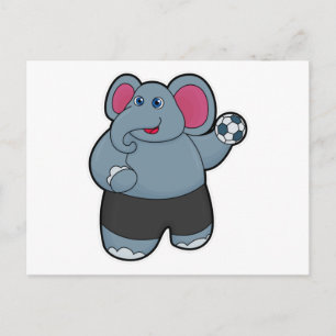 Cartão Postal Elefante como jogador de handebol com bola de hand
