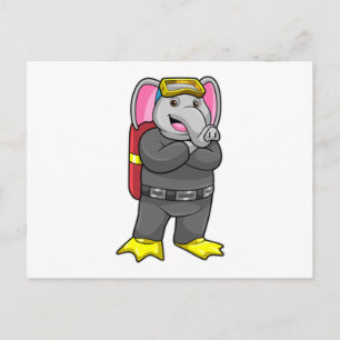 Cartão Postal Elefante como mergulhador com óculos de mergulho