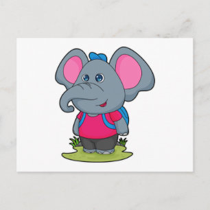 Cartão Postal Elefante como Mochileiro com Mochila