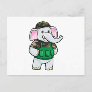 Cartão Postal Elefante como Soldado com Uniforme e Capacete