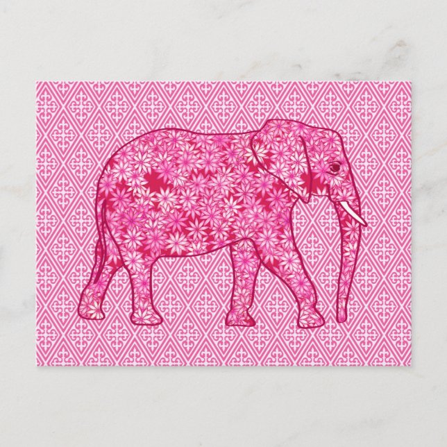 Cartão Postal Elefante da flor - cor-de-rosa fuchsia (Frente)