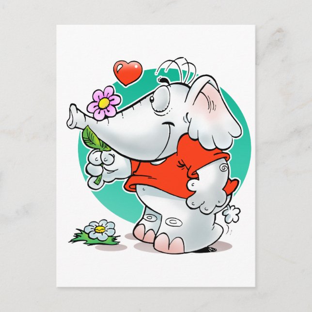 Cartão Postal elefante de amores doces com flor (Frente)