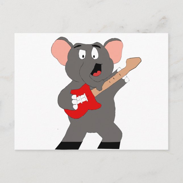 Cartão Postal Elefante De Cartoon Com Violão (Frente)
