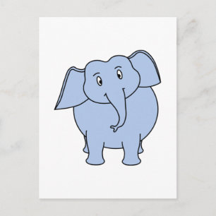 Cartão Postal Elefante de desenho animado azul fofo.