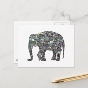Cartão Postal Elefante de mosaico prateado cintilante