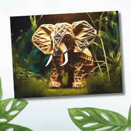 Cartão Postal Elefante de Origami de Madeira