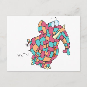 Cartão Postal elefante de retalhos engraçado e engraçado