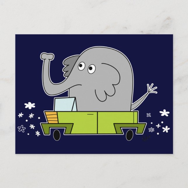 Cartão Postal Elefante dirigindo um carro - PostCard (Frente)
