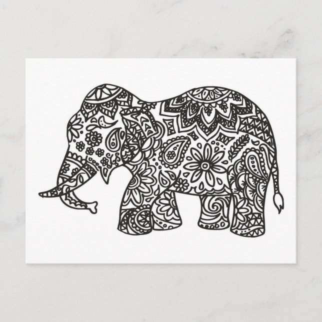 Cartão Postal Elefante Doodle (Frente)