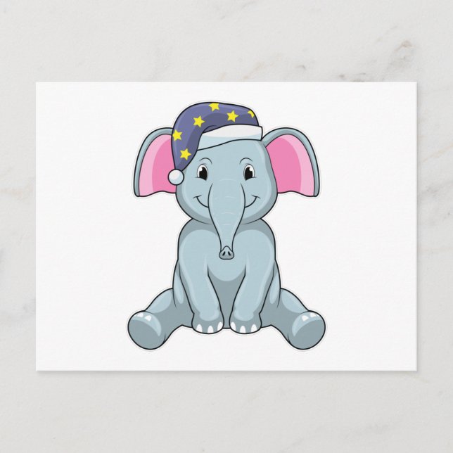 Cartão Postal Elefante dormindo com touca de noite (Frente)